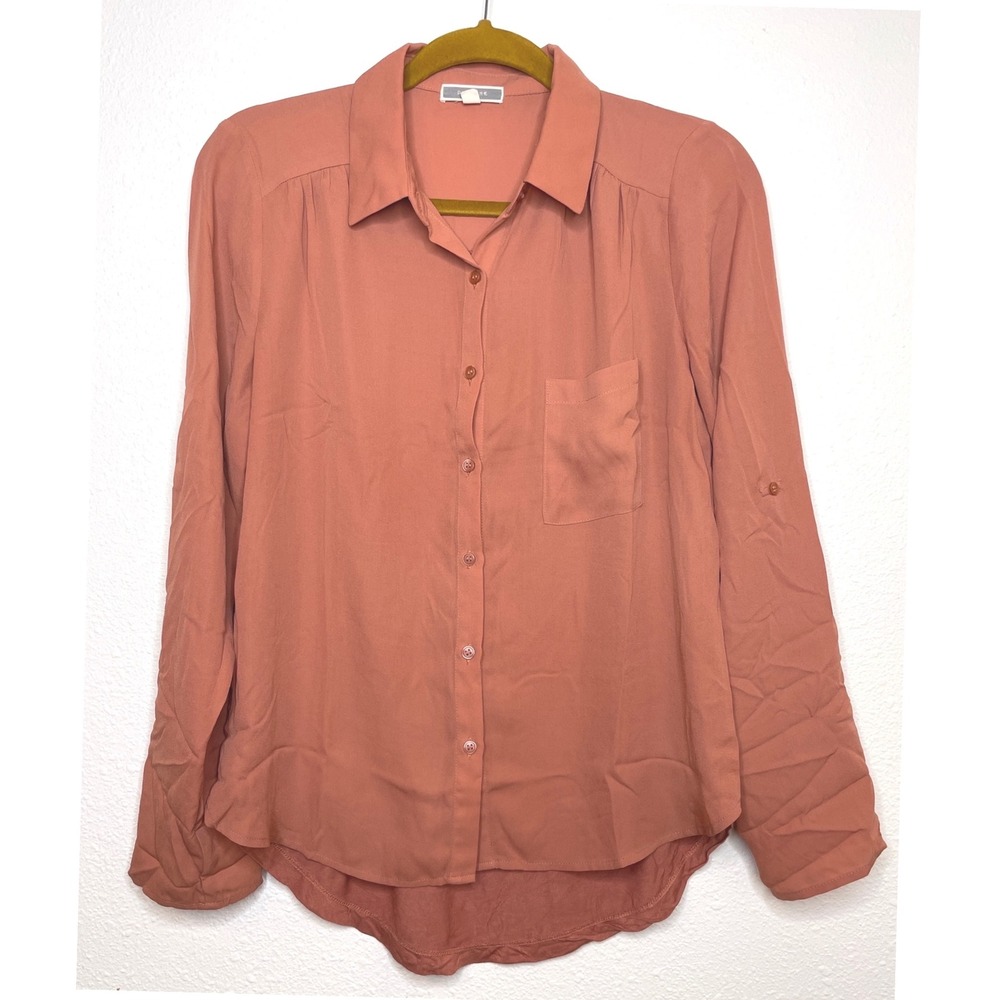 Pleione Women Shirt Long Sleeve Mixed Media Button Up Size S Terracotta Orange
